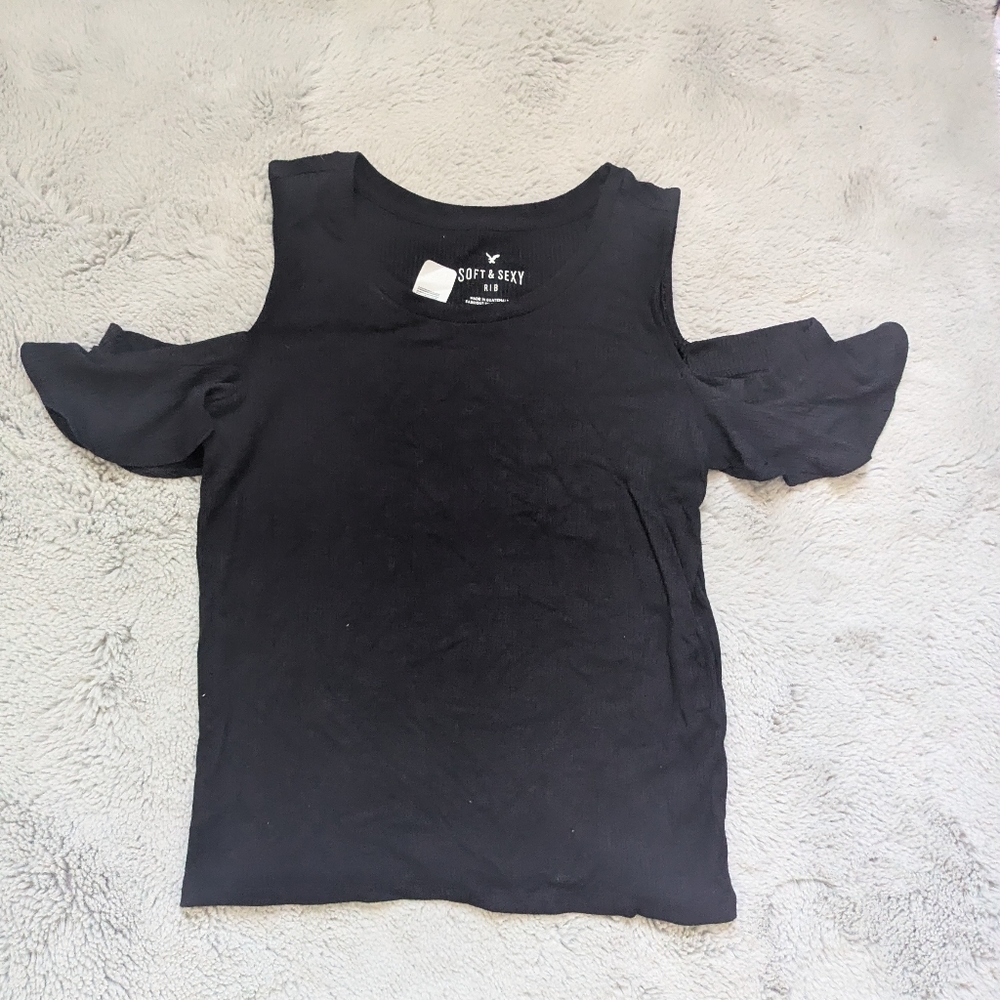 American Eagle Soft & Sexy Rib Cold Shoulder Top | Small